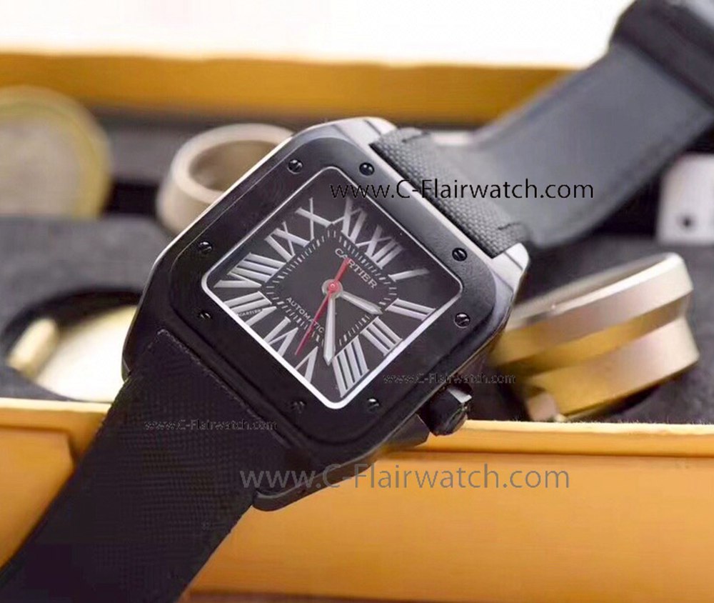 Swiss Fake Cartier Santos 100th Black PVD 42mm Watches